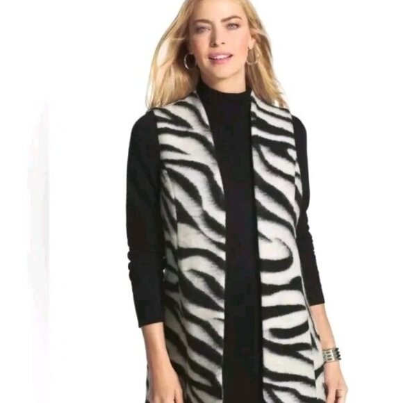 Chico's Sweaters - Chicos 3 Womens 16 Cardigan Sleeveless Zebra Print Maggie Vest Stripe Black NWT
